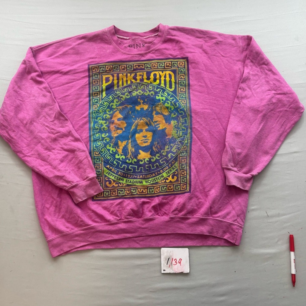 Pink Floyd Houston Texas 1977 Concert Graphic Sweatshirt Pink L/XL